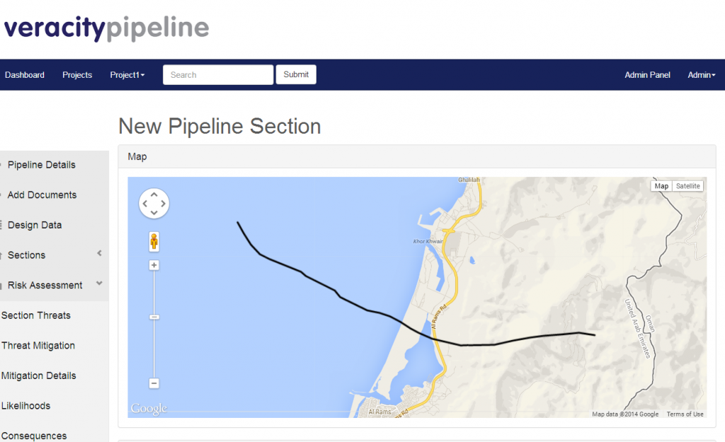 Geographical visualization of pipeline layout and risks with multiple data entry and mapping options